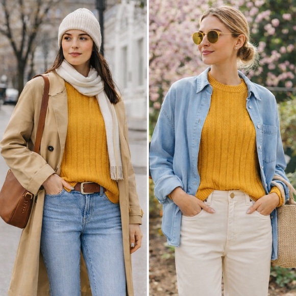 GAP Sweaters - GAP Yellow 100% Lambswool Ribbed Preppy Crewneck Sweater Size L